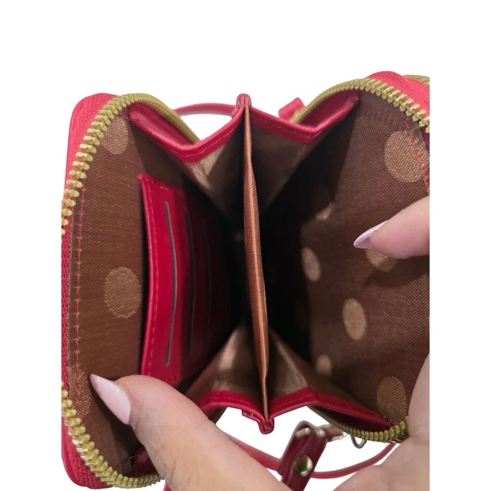 Mali Lilu Red Faux Leather Crossbody Phone‎ Wallet Bag with Gold Zippers